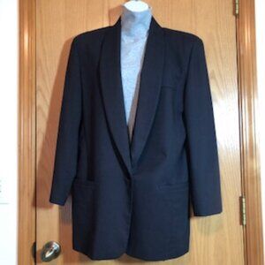 Vintage Studio Michelle Stuart Linen Rayon Black Long Blazer Size 12 Large